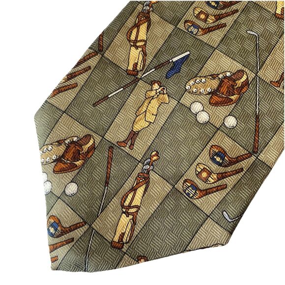 Zianetti Olive Green Brown 100% Silk Mens Classic Golf Tie USA Golfer Golfing - Picture 2 of 7